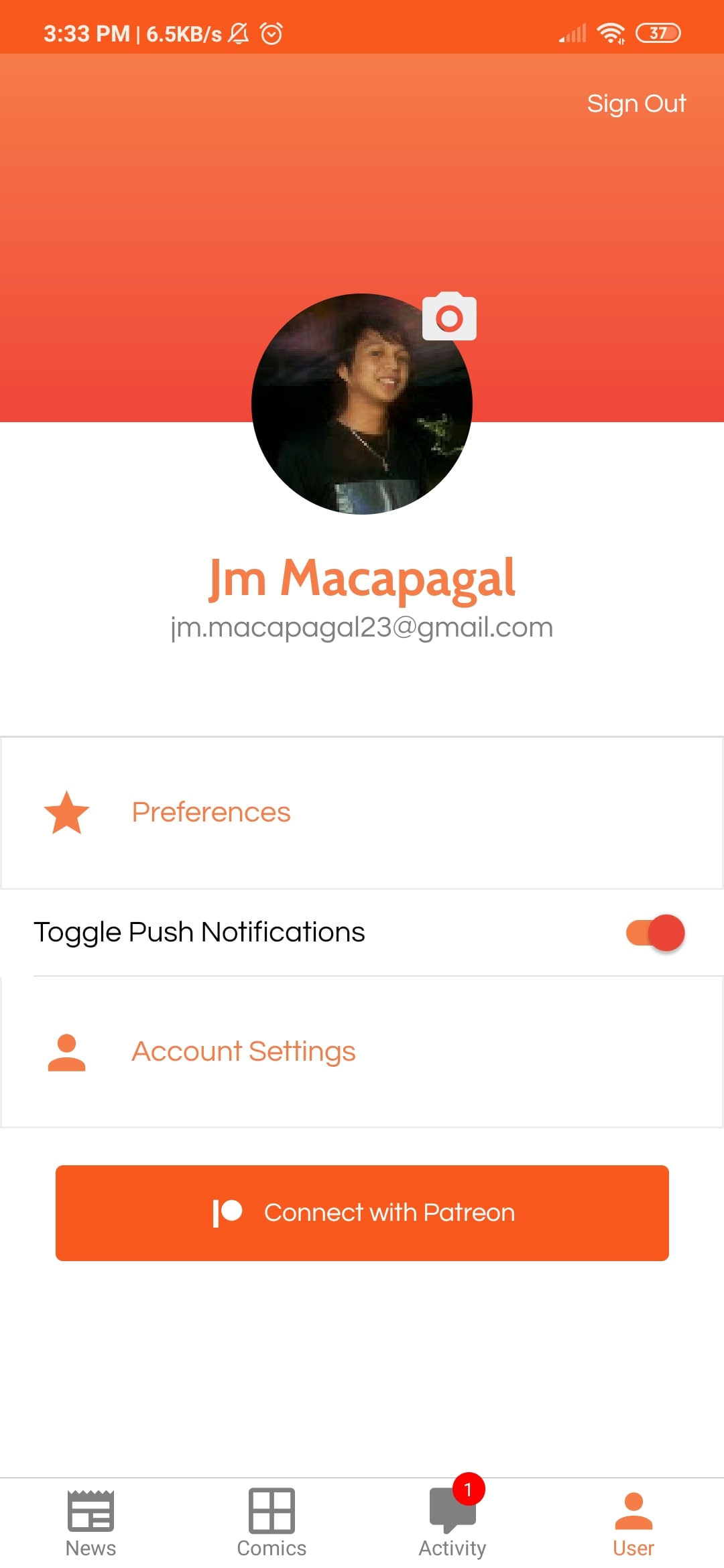 Account Settings Screen