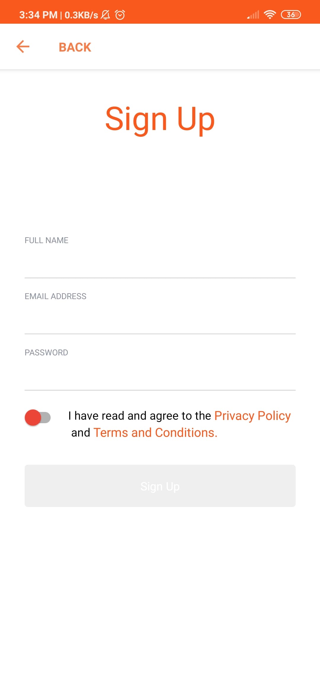 Sign Up Screen